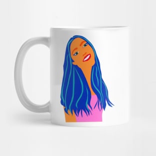 Beautiful Woman Blue Hair Paper Cut Out Original Art Mug